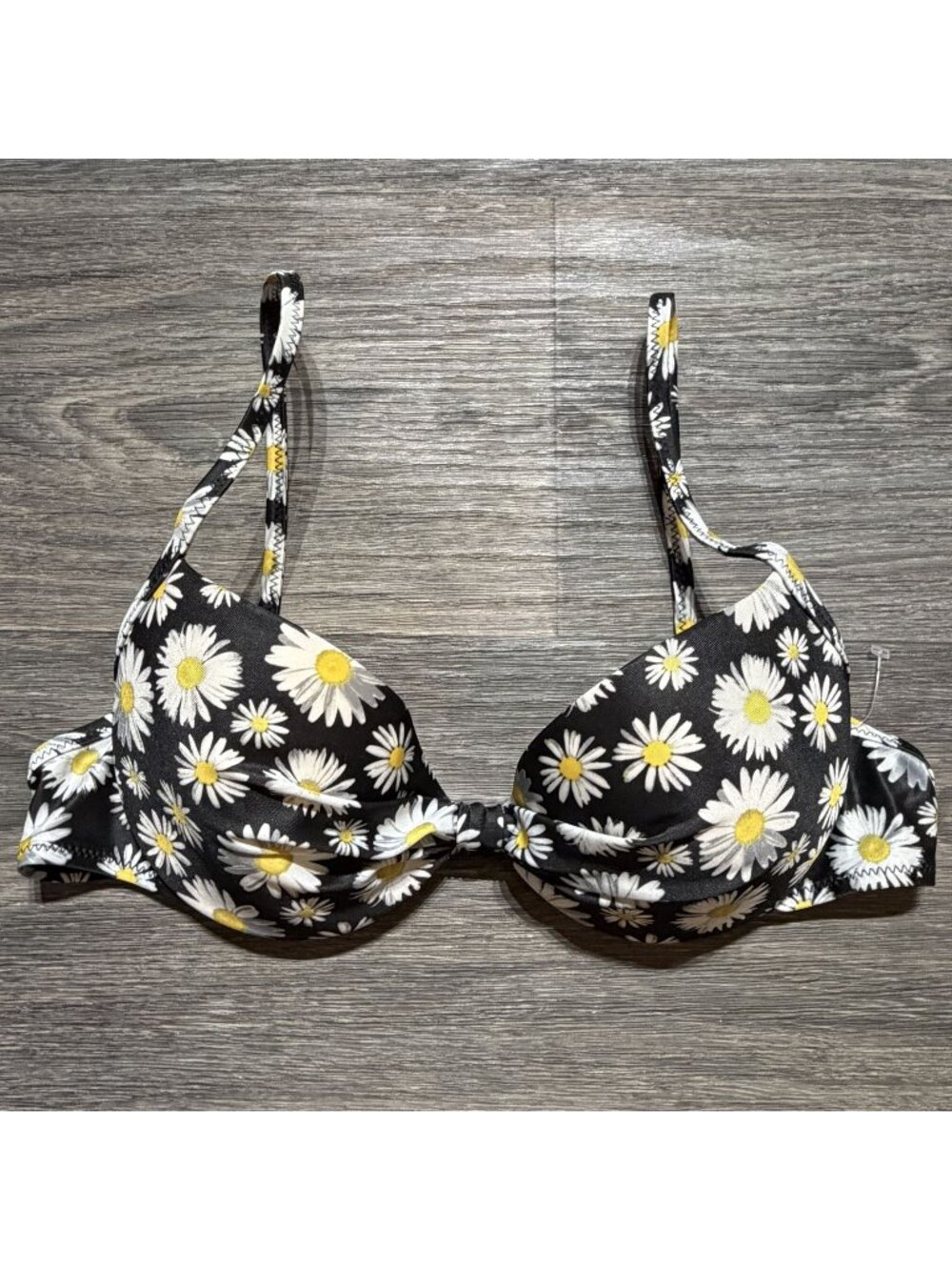 Daisy Print Padded Bikini Top S-M Adjustable Strap Hippie Festival Floral Retro